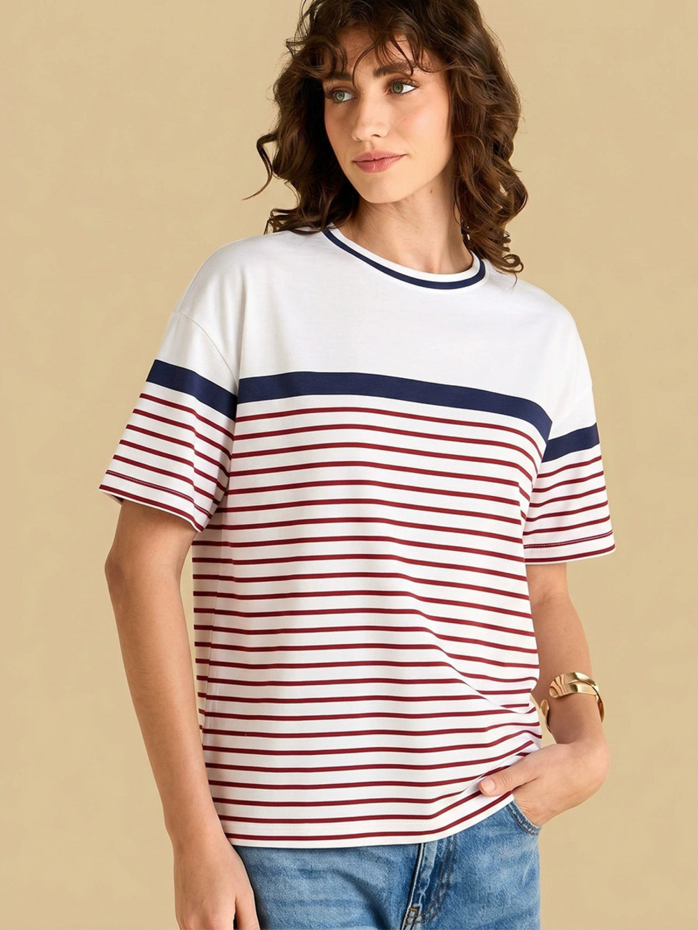 ZARA Fashion Striped Short Sleeve T Shirt Summer Russian Loose Top